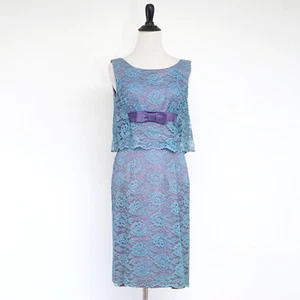 Vintage 60s Blue Purple Sleeveless Lace Sheath Dress XS - Picture 1 of 8