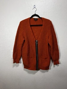 Luisa Spagnoli Women’s Cardigan Zipped Closure External Pockets Orange Sz M - Picture 1 of 7