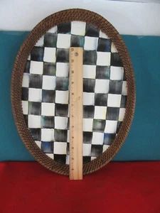 MacKenzie CHILDS Courtly Check 11" x 15 Inches Rattan Serving Tray Black White - Picture 1 of 4