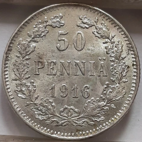 Finland 50 Penniä 1916 KM#2.2 Silver Emperor Nicholas II (4239) Cover