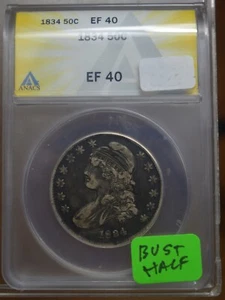 1834 CAP BUST HALF ANACS XF40 NICE & ORIGINAL - Picture 1 of 5