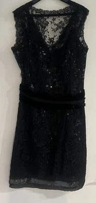 Nuevo Vestido Dolce & Gabbana Negro Lentejuelas Encaje Cuello Barco Hasta la Rodilla Talla 44 Foto 1 de 4