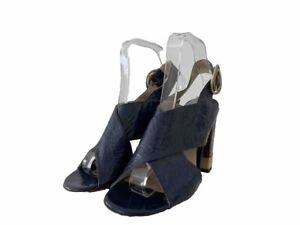 CHLOE ~ Blue Soft Crinkled Patent Leather Block Heel Sling Backs ~ EU 38.5/ UK5