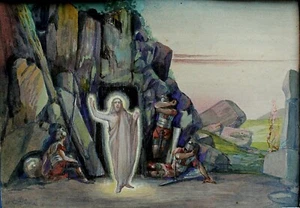 ANTICO QUADRO ACQUERELLO Carlo Bini RELIGIOSO RESURREZIONE GESU SANTO SEPOLCRO - Foto 1 di 9