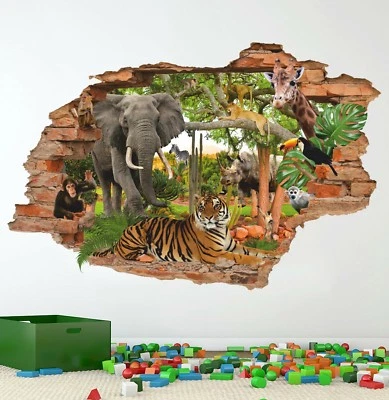 Calcomanía de pared Jungle 3D, pegatina de pared naturaleza salvaje, pegatina de vinilo extraíble Foto 1 de 4