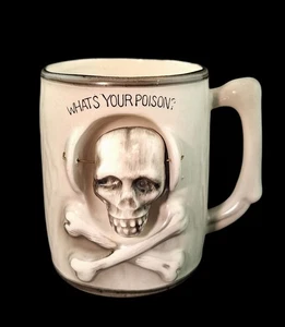 Vintage Nodding Skull Ceramic Novelty Halloween Mug "What's Your Poison?" - Picture 1 of 12