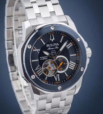 Bulova Marine Star Automatic Blue Dial Dial Stainless Steel Men's Watch 98A302 - Image 1 of 4