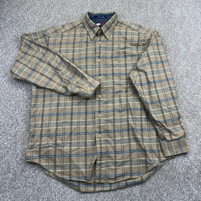 Camisa masculina xadrez marrom manga longa vintage Tommy Hilfiger com botões L - Imagem 1 de 4
