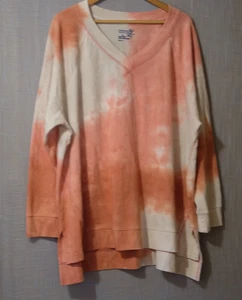 Felpa manica lunga Terra & Sky Tie Dye usata in ottime condizioni scollo a V tunica donna 3X #H88-2 - Foto 1 di 9