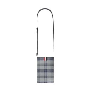Thom Browne Tartan Pebble Grain Leather Crossbody Phone Holder Medium Grey - Picture 1 of 2