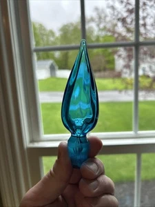 Blenko Stopper Repaired Decanter Style Teardrop Turquoise Blue Optic 5” - Picture 1 of 4