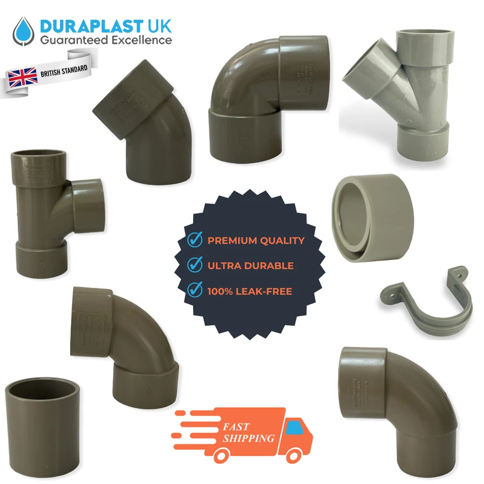 BATHROOMSANDTAPS Duraplast Solvent Weld Waste Pipe Fittings 32mm – Grey PVC