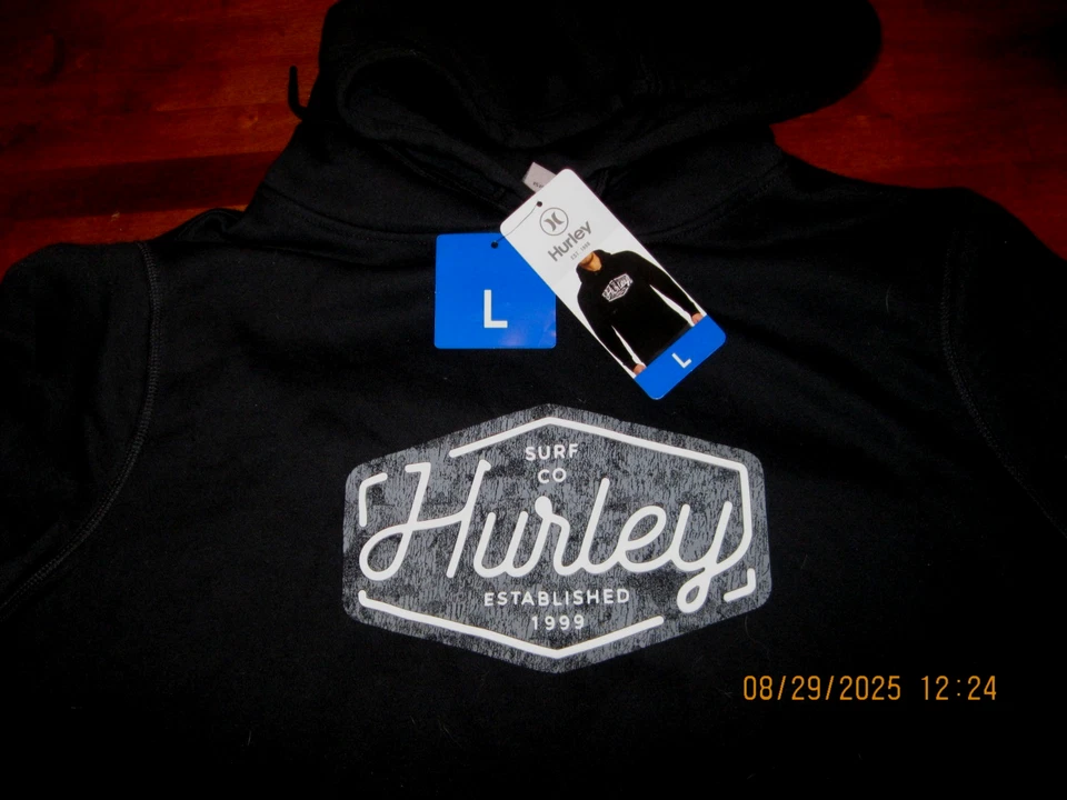 Hurley Hoodie Mens Large Classic Graphic Long Sleeve Fleece Sweatshirt Black