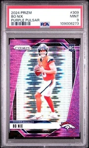 Tarjeta de novato Panini Prizm Bo Nix Purple Pulsar Prizm 2024 #309 clasificación PSA 9 - Imagen 1 de 2