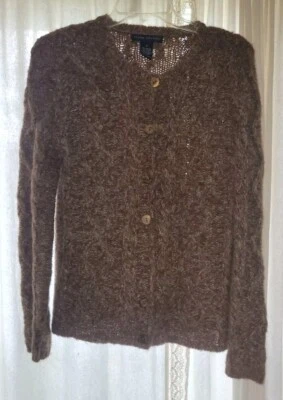 Cárdigan tejido con cable marrón Elena Solano color tostado mezcla de alpaca con botones talla S para mujer Foto 1 de 4