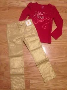 NWT Gymboree Star of the Show Gold Shimmer Pants Follow Your Dreams Top Shirt 5 - Picture 1 of 3