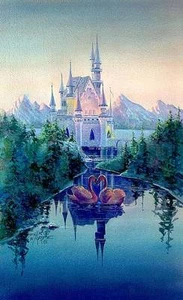 ACEO, ATC Limited Edition CASTLE,SWAN by Sharon Sharpe - Picture 1 of 1