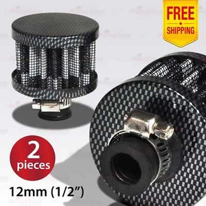 2x 12mm Turbo Crankcase Vent Valve Cover Mini Air Intake Breather Filter BLACK - Picture 1 of 6
