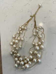 Kate Spade New York Multi Strand Faux Pearl Gold Tone Adjustable Necklace - Picture 1 of 10