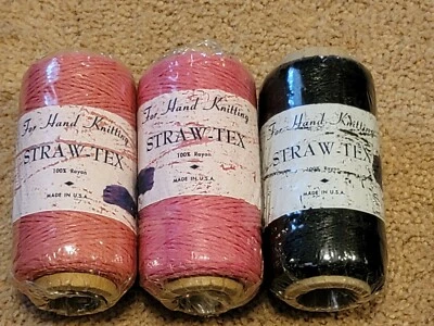 300 Yards Straw Tex Rayon Hand Knitting Yarn Pink Black - Image 1 of 4
