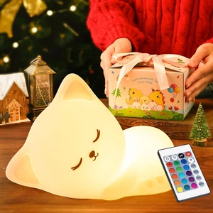 【REMOTE + GIFTS Package】Cat Night Light for Kids, Cute Room Decor for Teen Girls - Picture 1 of 11