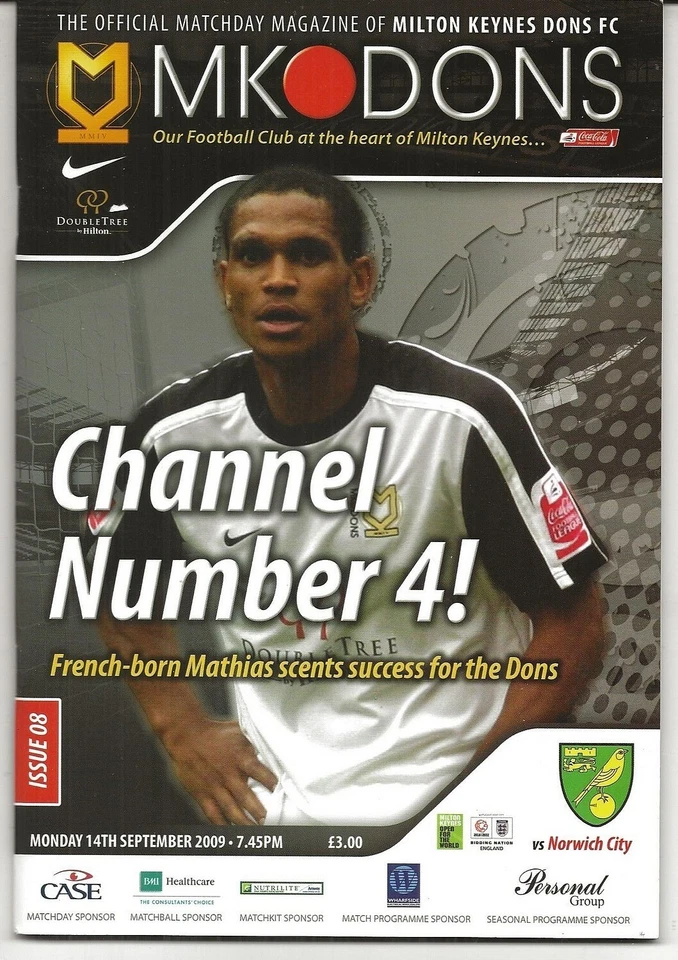 Football Programme MK DONS v NORWICH CITY Sept 2009 - Image 1 of 1