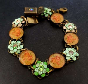 Michal Negrin Bracelet Floral Roses Cameo With Swarovski Crystals Romantic VTG - Picture 1 of 13