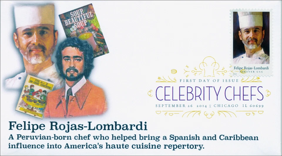New 2014 Celebrity Chefs Felipe Rojas-Lombardi Digital FDC Color Postmark - Image 1 of 1
