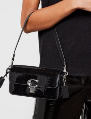 NWT $425 COACH Black Studio Baguette Sequin Shoulder Crossbody Bag - Image 1 of 4