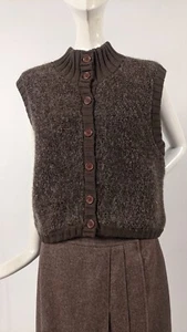 VINTAGE YVES SAINT LAURENT CURLY WOOL VEST W JERSEY WOOL TRIM - Picture 1 of 4