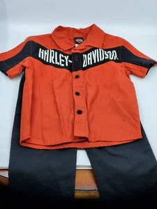 Harley Davidson Short Sleeve Garage Button Up Shirt Pant Set Size 2T Toddler  - Picture 1 of 9