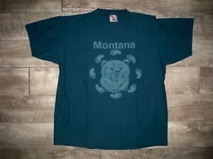 O'Neita Montana Bear Single Stitch Footprints Green Tshirt Tee Size XLarge Vtg