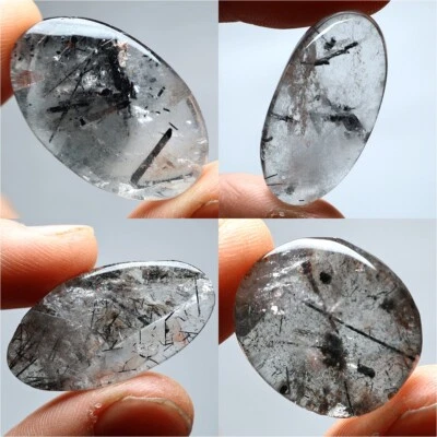 4 PC Natural Rutile Tourmlaine Quartz Hi-Grade 23mm-33mm Oval Cabochon Gemstones - Image 1 of 4