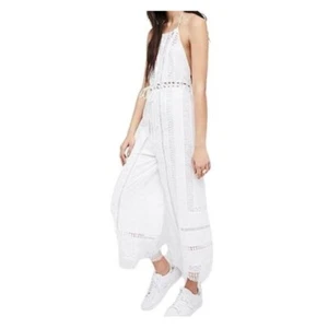 Free People Jumpsuit Sydney Sky weiß Spitze Neckholder weites Bein Gr. S Boho Festival - Bild 1 von 11