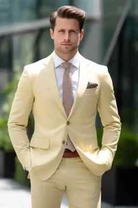 Yellow Suit Slim Fit Business Formal Men Men's Suits Groom Casual Party Piece - Picture 1 of 6