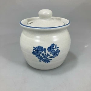 Pfaltzgraff Yorktowne gres azul azucarero tarro mermelada olla de miel tapa con muescas - Imagen 1 de 8
