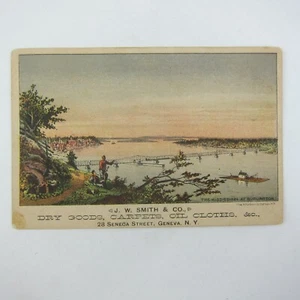 Victorian Trade Card JW Smith & Co Geneva NY Mississippi Great River Bridge Iowa - Foto 1 di 12