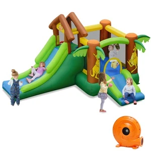 Inflatable Jungle Bounce House Kids Dual Slide Jumping Castle with 740W Blower - Picture 1 of 8