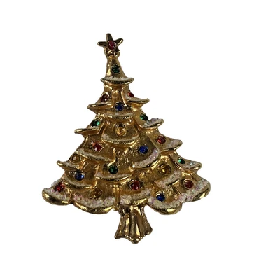 Рождественская елка брошь заколка золотистый многоцветный со стразами праздник Xmas ювелирных изделий - Изображение 1 из 4