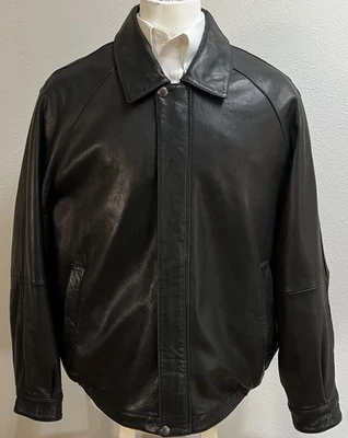 VTG Claiborne Lambskin Full Zip Soft Black Leather  Bomber Jacket – Size XL - Image 1 of 4