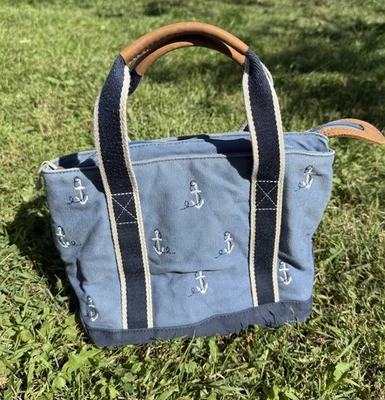 Vintage L.L. Bean Blue Mini Cotton Canvas Boat & Tote Bag Embroidered Anchors - Image 1 of 4