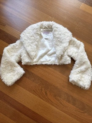 AMERICAN GIRL White Ivory Faux Fur Short Cropped Jacket Lined Girls Sz 8 - Image 1 of 4