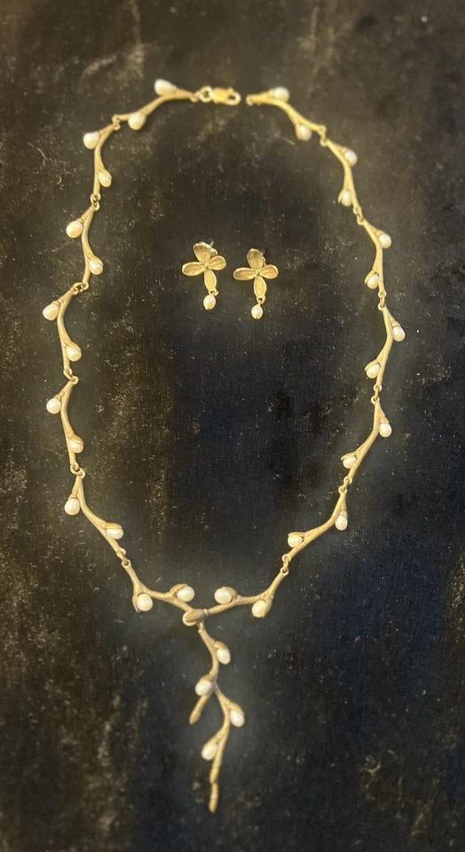 Michael Michaud Bronze PUSSY WILLOW Freshwater Pearl Twig Necklace Earrings - Image 1 of 4