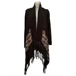 BILLABONG brown tribal Aztec print crochet Southwest cardigan festival boho sz S - Picture 1 of 7
