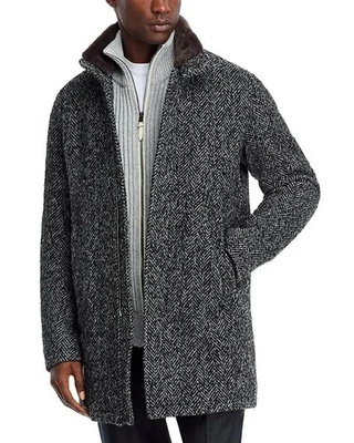 Herno Mens Herringbone Car Coat in Gray Size 52 - Image 1 of 4