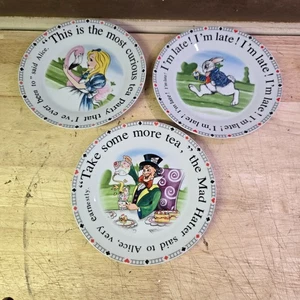 Paul Cardew Alice In Wonderland 7.5" Dessert Salad 3 Plate Set 150th Anniversary - Picture 1 of 6