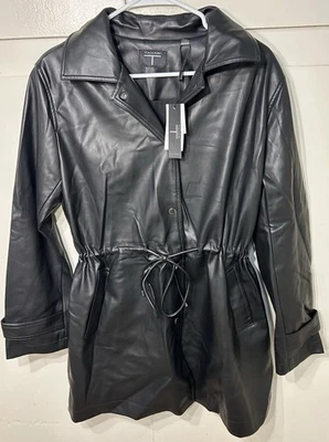 Nuevo con etiquetas Abrigo Chaqueta Larga Tahari Imitación Cuero Talla Grande Negro Botón con Bolsillos + Cinturón Foto 1 de 4
