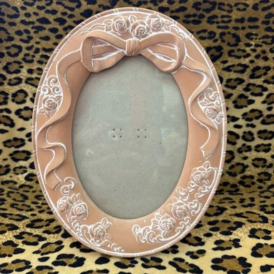 Marco de fotos de cerámica floral rosa Terragrafics 6,5" X 5" ovalado 1987 1147 Foto 1 de 4