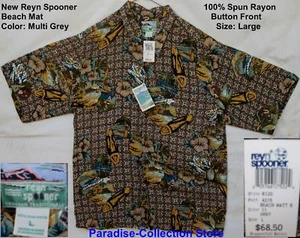 NEW REYN SPOONER VERY BEAUTIFUL RARE BEACHMAT SURFER HULA 100% RAYON L - Picture 1 of 8