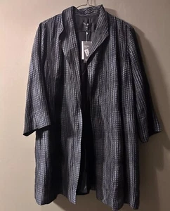 Eileen Fisher Womens High Collar 3/4 Sleeve Open Linen Coat 1X Mature Career NWT - Picture 1 of 11